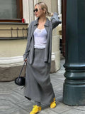 Knitted Grey Cardigan Women's Suits With Loose Pants Split Skirts Casual Long Sleeve Lapel Sweater Long Skirt Pant Sets Outfits