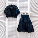 DERMEARNE Luxury Hollow Out Dress Two Piece Set Women's 2025 Summer Holiday Embroidered Lace Jackets White Tops Pleated Short Skirts Suits