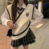 Dermearne New Spring and Autumn Knitted Vest Women's Sweater Korean Edition British Academy Style Sang Wear Versatile Top