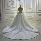 DERMEARNE Customzied Luxury Glitter Modern Sweetheart Heavy Bead Rhinestone Mermaid Wedding Dress Overskirt Long Sleeves Bridal Gowns