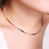 2mm Extremely Fine Natural Tourmaline Clavicle Chain Chokers Necklace Women's Rainbow Niche Design Sense Gradient Summer