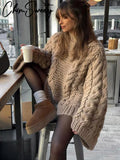 Dermearne 1 Oversize High Neck Knit Pullover Women Lazy Round Neck Kink Solid Sweater Female 2024 Autumn Winter Warm Lady Sweaters
