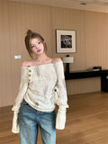 Sweater Korean Style Long Sleeve Knit Pullovers Harajuku Slash Neck Jerseys Slim Autumn Vintage Deeptown Y2k Off Shoulder Women