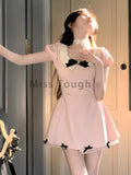 2024 Summer Sweet Lace Bow Party Dress Women Short Sleeve Kawaii Y2k Streetwear Dresses Korean Fashion New Princess Dress 2024
