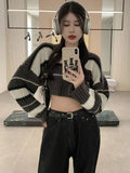 Striped Cropped Sweater Women Kpop Hippie Streetwear Oversize Pullover Knitted Tops Korean Style Basic Jumper