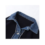 Spring and Autumn New cardigan sweater women's Korean  loose denim patchwork knitted jacket Polo collar top