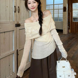 Off Shoulder Women Sweater Harajuku Butterfly Elegant Korean Fashion Knitted Pullovers Autumn Slim Gyaru Sexy Aesthetic