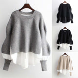 Fashion Solid Color Women's Sweater 2024 Loose O-Neck Pullovers Autumn Winter Lantern Sleeve Knitwears Female Tops Jumpers