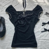 DERMEARNE Y2k Top Summer Stripe Harajuku Sexy T Shirts Casual Girl Aesthetic Gothic Body Tee Crop White Korean Grunge Short Sleeve Women