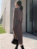 Sweater Dress for Women Autumn Winter Mid Length Underlay Outwear Over Knee Drawstring Waist Elegant Knit Dress Women's Clothing