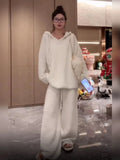 Winter Flannel Pajama Sets Women Thicken Warm Hooded Sleepwear Casual Baggy Home Ulzzang Simple Loungewear Fashion Comfortable