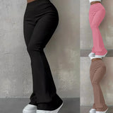 DERMEARNE Women's Clothing Autumn and Winter Casual Simple Fashion Slim Ribbed Leggings Solid Color High Waist Trousers for Women