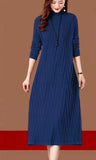 Solid Color Woolen Sweater 2024 Autumn Winter Dress Women's Large Size Medium Length Over The Knee Knitted Dress Casual LJ563