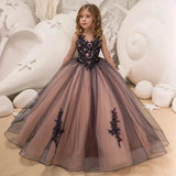 DERMEARNE Pretty Dress Pink Flower Girl Dress Princess Lace Floral Appqulies Tulle Fluffy Skirt Floor Length Ball Gowns Comuunion Party