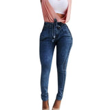 DERMEARNE Fashion Belted High Waist Skinny Jeans Women Slim Tassel Waistband Stretch Denim Long Pencil Pants Jeans