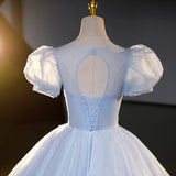 DERMEARNE Customized Ball Gown Evening Dresses Puff Sleeves Appliques Prom Birthday Party Gowns Formal Vestido De Noche