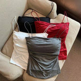 DERMEARNE Summer Camisoles Tank Tops Women With Built In Bra Spaghetti Strap Tanks Vest Sleeveless Tees Cropped Top Solid Color Casual Top