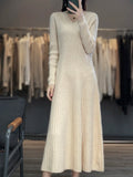 Cashmere Dress Woman's Clothes V-Neck Pullover Long Sweater Autumn Winter 100% Merino Wool Knitted Long Skirt Fashion Korean