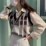 Y2k Oversized Tank Top Print Sweaters Fall Fashion Cardigan Hikigawa Korean Vintage Sweater Loose V-neck Knit Pullover Vest