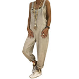 DERMEARNE Women Casual Solid Color Sleeveless Adjustable Straps Loose Jumpsuit Bib Overall Suitable For School Work Date
