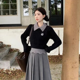 Preppy Style Pullovers Women Vintage Knitted Sweater Korean Style Elegant Autumn Winter Aesthetics Patchwork Sweaters