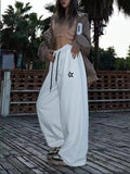 DERMEARNE Korean Y2K Streetwear White Jogging Sweatpants Women Harajuku Sports Pants Oversized Hip Hop Letter Wide Leg Trousers