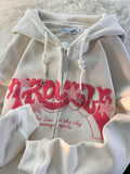 Vintage Y2K Zip Up Hoodies Women Harajuku Letter Sweatshirts Hippie Gothic Streetwear Loose Casual Patchwork Top Coats