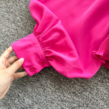 DERMEARNE 2025 New Vintage Shirts Women American Fashion Tops Casual Loose Solid V-neck Blouse Chic Lantern Long Sleeve Ruffles Tunic