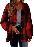 DERMEARNE Autumn Winter Women's Thickened Plaid Lamb Velvet Jacket with Pockets Buttoned Fluffy Outerwear Casual Loose Fit Coat