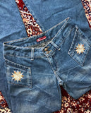 Streetwear Fashion Blue Washed Flowers Embroidered Baggy Jeans Women Y2K Harajuku Vintage Hip Hop Casual Slim High Waisted Jeans