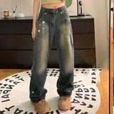 Vintage Harajuku Star Women Jeans Y2k Baggy Wide Leg Denim Pants Korean Fashion Aesthetic Trousers Streetwear Autumn