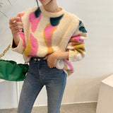 DERMEARNE Sueter Mujer Jumper Oversized Sweater Thick Winter Pullover Contrast Mohai Y2k Clothes Print Knitting Black Sweaters Coat Tops