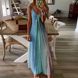 DERMEARNE Plus Size Dress Women Gradient Print Summer Casual Long Dress Elegant V Neck Sleeveless Strap Maxi Beach Dress Sundress 5XL Robe
