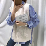 DERMEARNE Women Shirt Blouse Blue Vertical Striped Shirt Women's Autumn Clothing Loose Long Sleeve Shirt Blusas Mujer