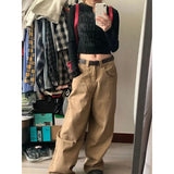 Y2K Oversized Cargo Jeans Women Vintage 2000S Wide Leg Denim Pants Japanese Harajuku High Waist Baggy Casual Straight Trousers