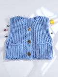 Dermearne Blue Sleeveless Top Button Clothing Women's Sweater Chic Clothes Casual Tank Top Women Sweater Vests Fashion Knitted Vest