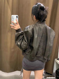 2024 Women's new vintage imitation leather bomber jacket coat top women's style