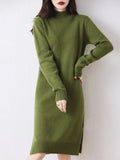 Women's Sweater Dress 100% Merino Wool Knitwear Mock Neck Pullover Cashmere Split Solid Soft Basic Autumn Winter Skirts Clothing