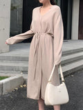 Sweater Dress for Women Autumn Winter Mid Length Underlay Outwear Over Knee Drawstring Waist Elegant Knit Dress Women's Clothing