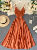 DERMEARNE Summer Robe 2025 Dress Women V Neck Long Party Evening Dresses Sexy Tank Backless Spaghetti Strap Maxi Female Holiday Vestidos