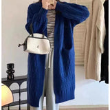 Women Autumn Thicken Knit Long Cardigan Coat With Pockets Lantern Sleeve Warm Loose Wome Causal Sweater Jacket Winter