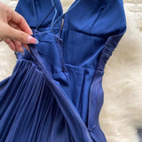 DERMEARNE Sexy v neck pleated backless  Slip Dress Chic Evening Party Club Summer Vestidos Women Hip Wrap dresses