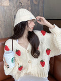 Strawberry Sweet Cardigan Women Loose Long Sleeve Fashion Knitted Sweaters Korean Lazy Wind Casual Female Soft Cardigans