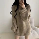 Korean Retro Lazy Style Solid Color Pullover Knitted Sweater for Women Oversize Autumn and Winter Loose Casual Girls Top Ins