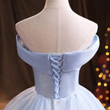 DERMEARNE Customized Light Blue Ball Gown Women Evening Dresses Appliques Prom Birthday Party Gowns Formal Occasion robes de soirée
