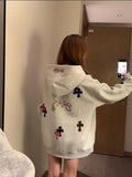 DERMEARNE Spring and Autumn Hoodie Women's 2025 New Popular Embroidered Colorful Cross Lazy Style Loose Top
