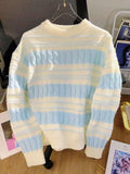 DERMEARNE Fashion Striped Loose Sweater Women Autumn Winter O-neck Long Sleeve Knitwear Simplicity All-match Refreshing Knitting Tops