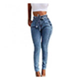 DERMEARNE Fashion Belted High Waist Skinny Jeans Women Slim Tassel Waistband Stretch Denim Long Pencil Pants Jeans