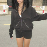 Dermearne Vintage Fashion Zip Up Women Sweatshirts Casual Fur Collar Hoodies Chic Streetwear Aesthetic Pockets Cardigans