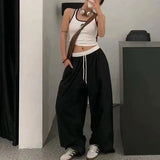 Y2k Vintage Oversized Woman's Sweatpants Baggy Korean Fashion Casual Pants Wide Blue Thin Trousers America Retro Patchwork